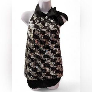 Y2K Sequin Halter Top with Bow Accent